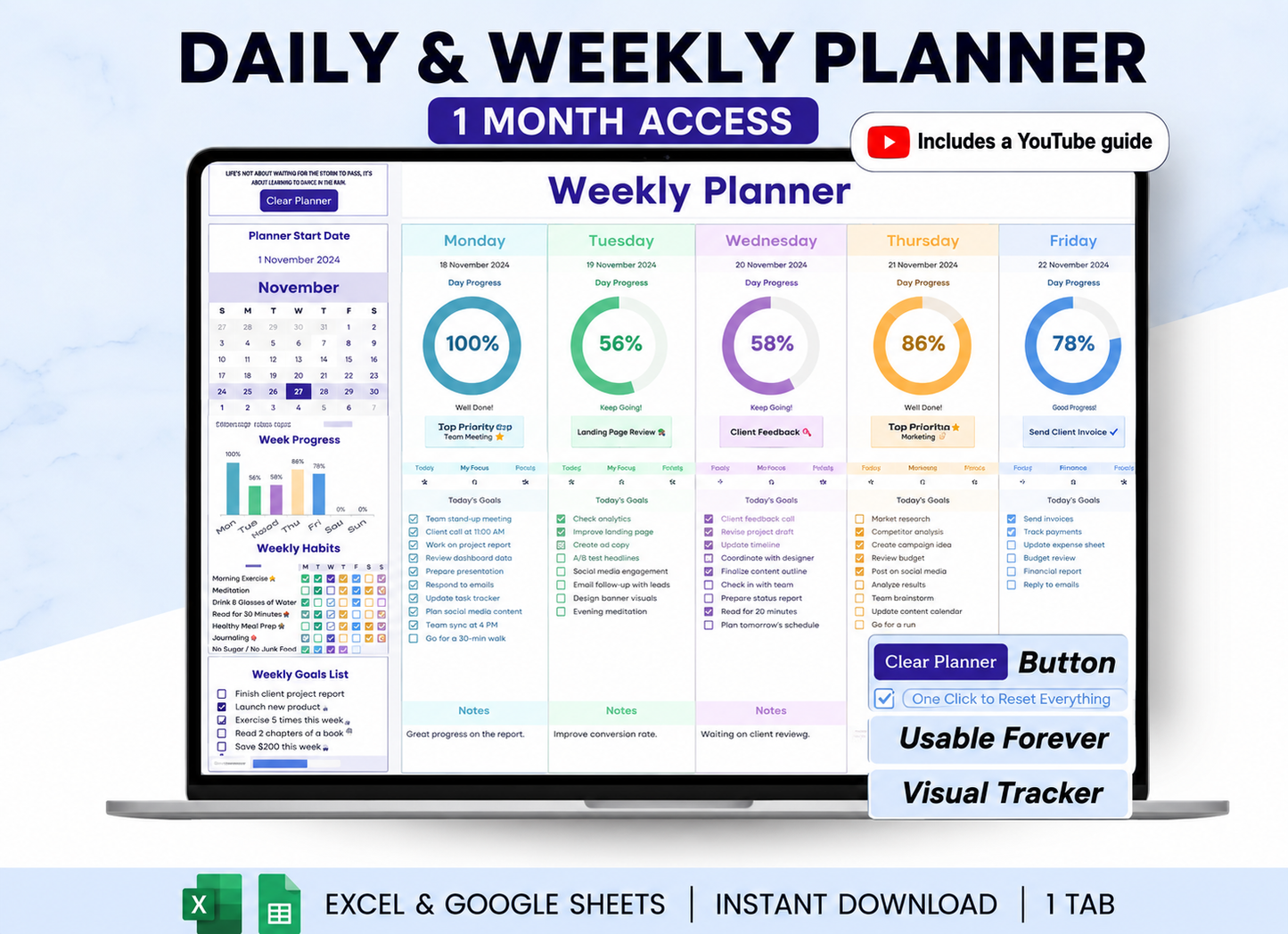 Daily & Weekly Digital Planner | 1 Month Access
